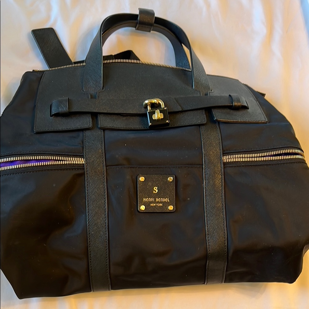 Henri Bendel Black Duffel/Backpack Bag with Gold Hardware
